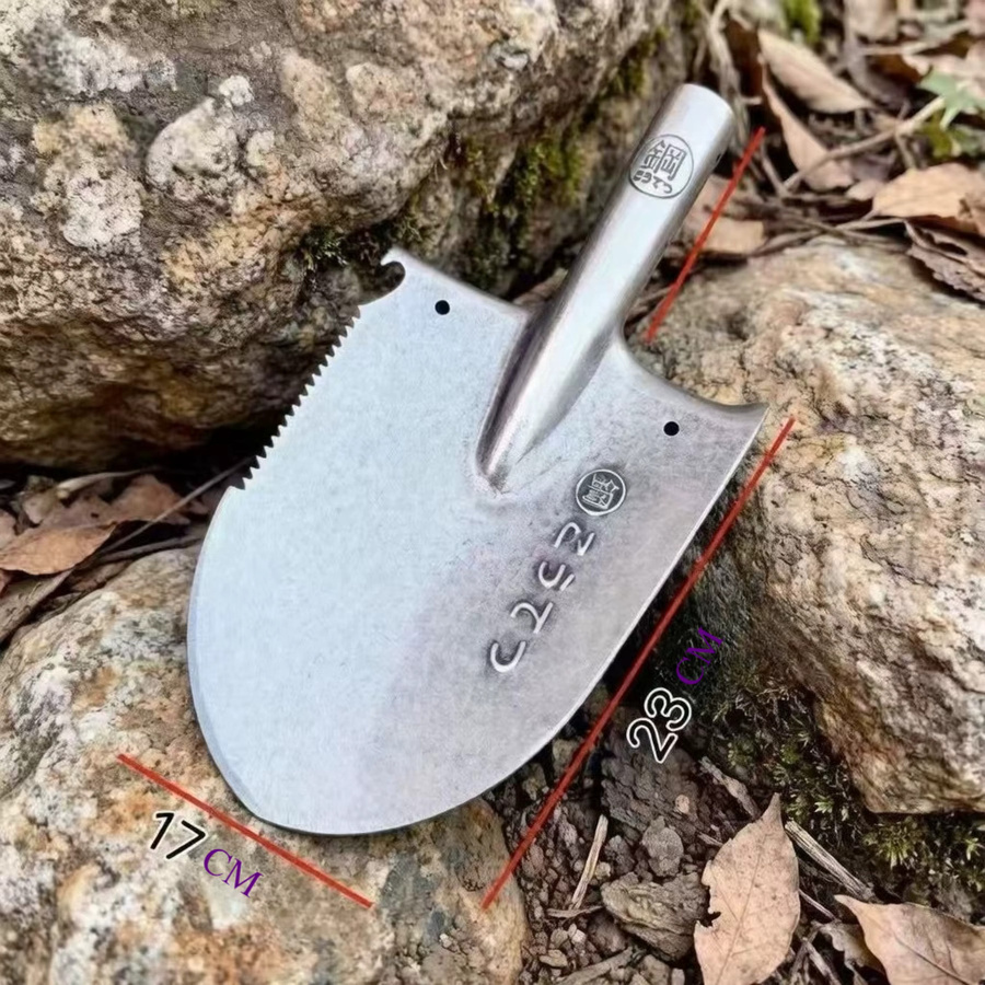 Robuste Manganstahl-Schaufel mit verstärkter Klinge und Holzgriff in Silber für Camping und Outdoor - Bild 4