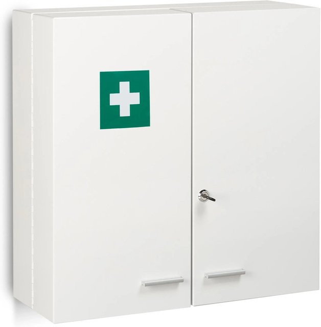 Relaxdays Medizinschrank aus Stahl in Weiß, abschließbar und wandmontiert, B/T/H: 53 x 21,5 x 53 cm - Bild 1