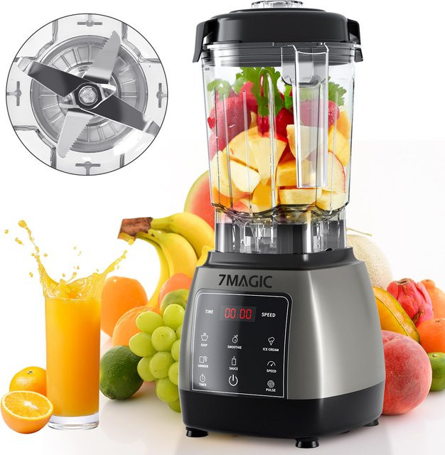 7MAGIC Standmixer mit Timer und 2L Behälter, 2000W Hochleistungsmixer für Smoothies und Eis, Silber - Bild 1