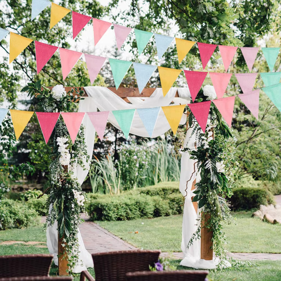 Bunte Wimpelkette aus Sackleinen und Leinen im Vintage-Stil für Geburtstag, Hochzeit und Party-Dekoration - Bild 2