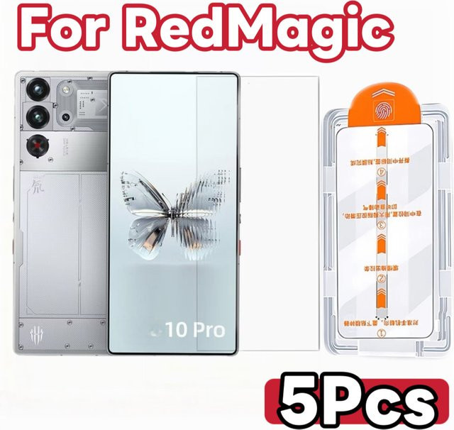 5 Stück Red Magic 10Pro Schutzfolien aus gehärtetem Glas, transparent, HD-Schutzfolie für Android-Smartphones - Bild 1