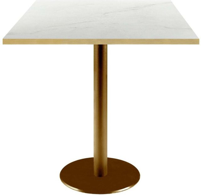 RestooTab Tisch Rome quadratisch mit weißer beige und goldfarbener Platte sowie messingfarbenem Gestell B/T/H: 70 x 70 x 75 cm - Bild 1