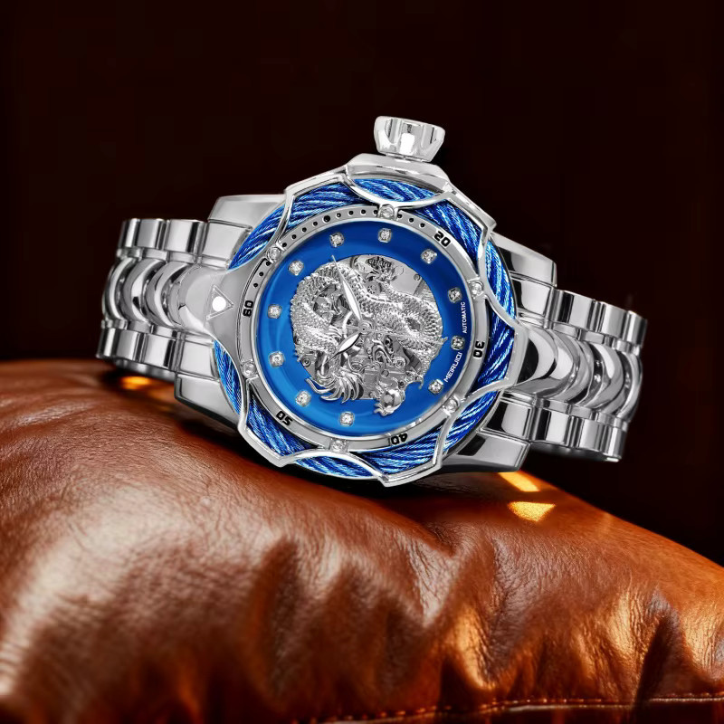 MEIRUIQI Armbanduhr Automatik, Edelstahl, blaues Zifferblatt, Herren - Bild 4