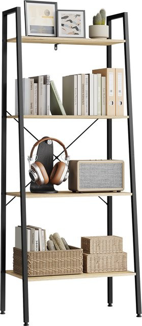WOLTU 4-stufiges Leiter-Bücherregal aus Holz in Eiche mit Schwarz, B/T/H: 60 x 35 x 148 cm - Bild 1