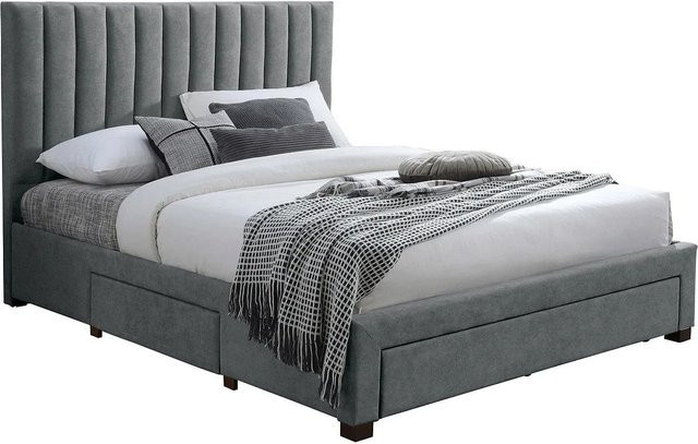 Vente-unique Bettrahmen Liako Polsterbett mit Schubladen in Grau, B/T/H: 160 x 200 x 174 cm - Bild 1