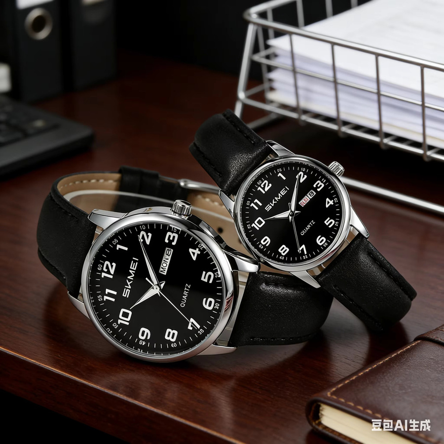 SKMEI Armbanduhr, Quarz, Schwarz, PU-Leder, Unisex - Bild 2