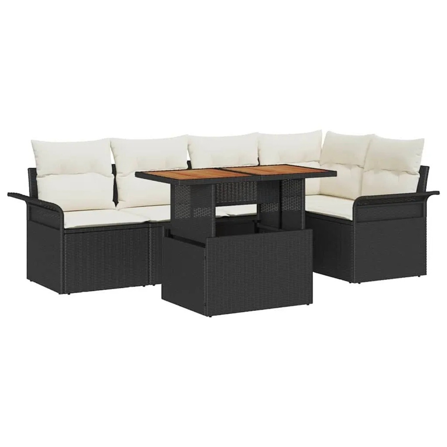 vidaXL Garten-Sofa-Set 6-teilig in L-Form mit Kissen und Couchtisch, Schwarz und Beige - Bild 2
