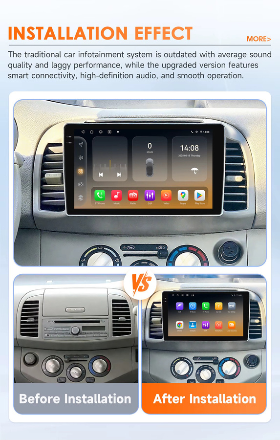 Hizpo Android 14 Autoradio für Nissan March Micra K12 2002 - 2010 mit 8 Kernen, Qualcomm Snapdragon Prozessor, GPS und 4G Unterstützung, Schwarz - Bild 2