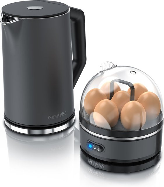 Arendo Set aus Wasserkocher ELEGANT und Eierkocher SEVENCOOK aus Edelstahl in Grau mit 1,5 l Fassungsvermögen und Warmhaltefunktion - Bild 1