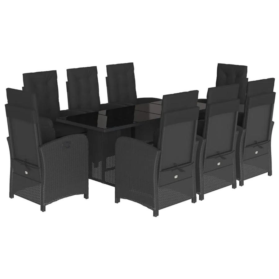 vidaXL 9-teilige Garten-Essgruppe aus Poly-Rattan mit Kissen in Schwarz - Bild 2