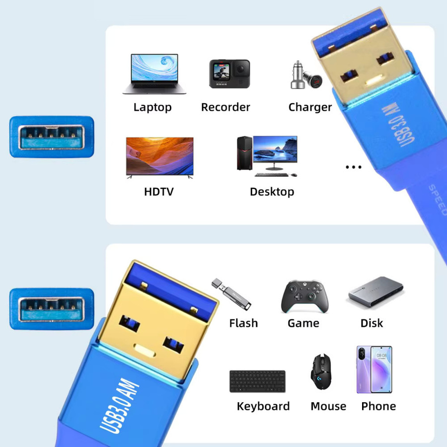 MACDOT USB 3.0 Verlängerungskabel Typ A auf Buchse, Blau, 5 Gbit/s, ultraflach und schlank für Festplatten, SSD und Kameras - Bild 4