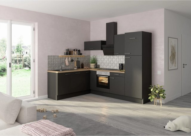 Optifit Winkelküche Optikoncept Ingvar in Anthrazit mit Wildeiche Nachbildung, Breite: 270 cm - Bild 1