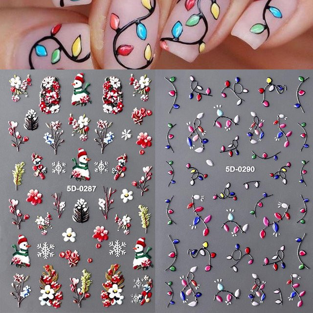 HotPress Nagelaufkleber, 2 Stück, Schneeflocken und Schneemann, Bunt - Bild 1