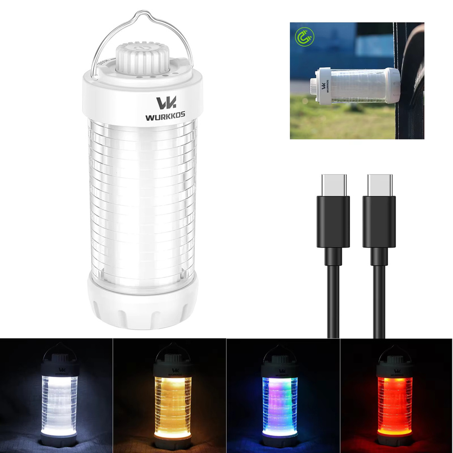 Wurkkos CL01 Camping Laterne mit 550 Lumen, wiederaufladbare RGB LED-Taschenlampe mit Magnet, Powerbank-Funktion und Touch-Dimmer, wasserdichtes EDC-Arbeitslicht in Weiss und Multicolour - Bild 2