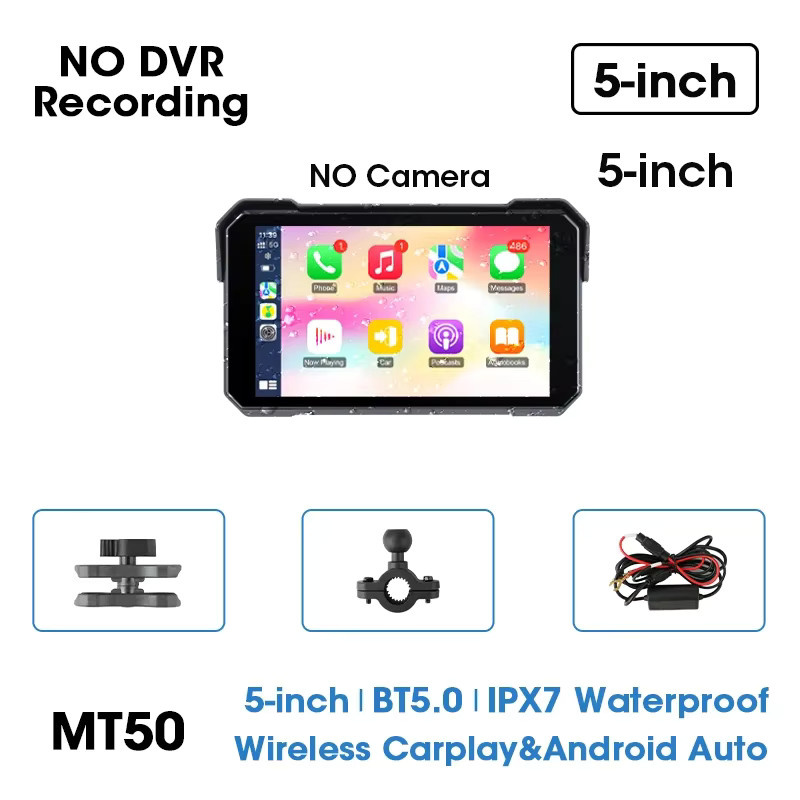 Srnubi Tragbares CarPlay Motorrad Navigation GPS Smart Player mit Android Auto, IP67 Wasserdicht, Monitor und DVR, Schwarz - Bild 4