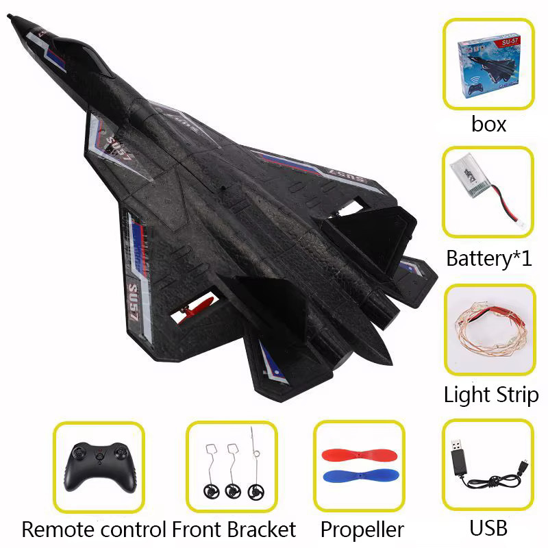 JIKEFUN Rc-Flugzeug SU 57 ferngesteuertes Flugzeug Handwurfschaum Black ab 14 Jahren - Bild 5
