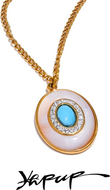 Yhpup Anhänger Halskette, Edelstahl, Zirkonia, Gold, Unisex - Bild 1