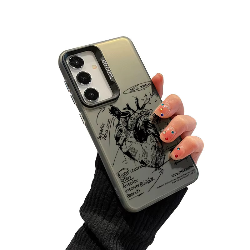 Roboter Herz Handyhülle für Samsung Galaxy S25 S24 S23 S22 S21 S20 FE Ultra Plus mit Laser Design aus Hart PC und TPU in Grau - Bild 3