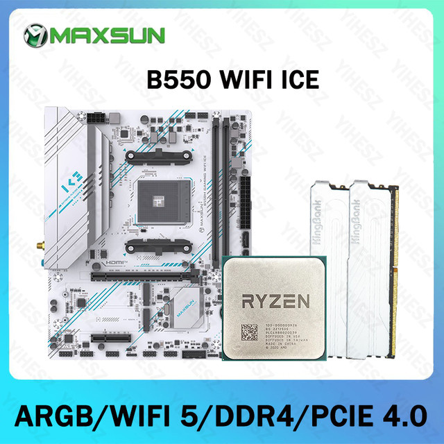 MAXSUN B550M GAMING WIFI ICE Motherboard in Weiß mit AM4 Sockel, DDR4 Support, PCIe 4.0, WiFi 5 und Bluetooth 4.2 - Bild 1