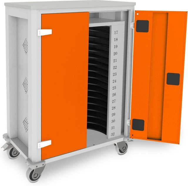 rotstahl Tabletwagen Power für 32 Tablets in Orange mit lichtgrauem Korpus, B/T/H: 73 x 44 x 105 cm - Bild 1