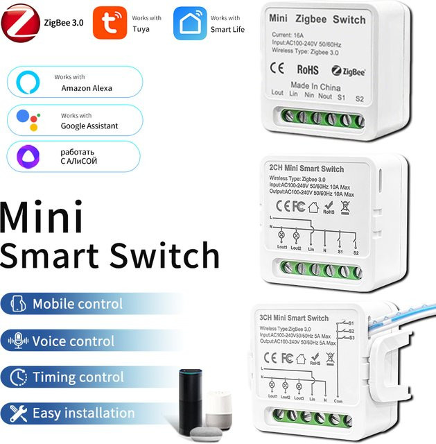 Ammtoo Tuya Zigbee 3.0 Smart Licht Schalter Modul DIY Relais Breaker in Weiß mit Sprachsteuerung für Alexa und Google Home Assistent - Bild 1