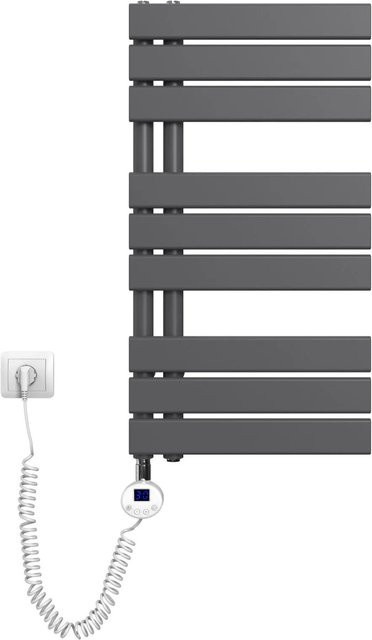 Emke Elektrischer Handtuchheizkörper mit Thermostat und Timer, Anthrazit, Höhe: 76 cm, 400W - Bild 1
