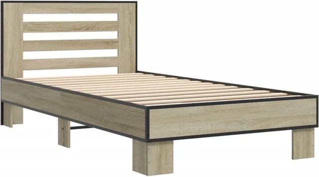 vidaXL Bettgestell Sonoma-Eiche aus Holzwerkstoff und Metall, Farbe Braun, B: 75 cm, L: 190 cm - Bild 1