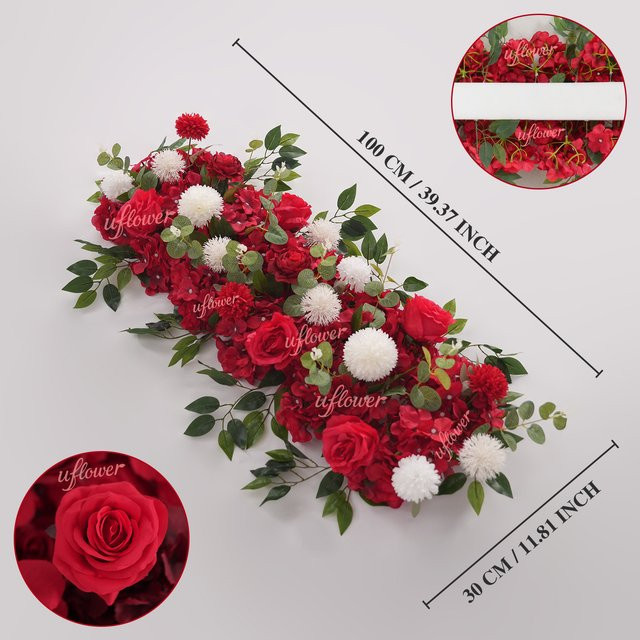 Uflower Künstliche Rosenreihe in Rot und Weiß für Tischdekoration, Hochzeit und Party, B/H: 100 x 30 cm - Bild 1