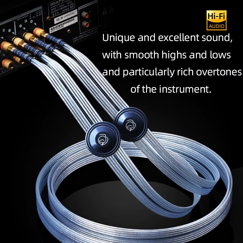 ERUMPENT HiFi-Lautsprecherkabel mit OCC-Silber und goldbeschichteten Steckern, rauschfreies Quadratkern-Flachbandkabel in Silber und Gold - Bild 2