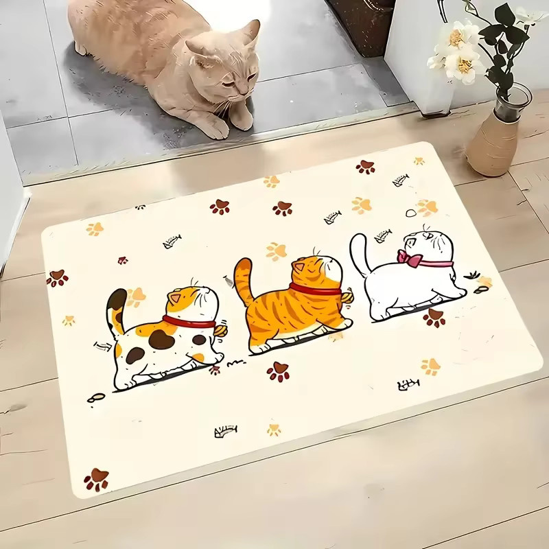VIKAMA Katzenpfoten-Küchenmatte, rutschfeste und schmutzabweisende Matte für Badezimmer und Eingangsbereich mit Tiermotiv - Bild 1