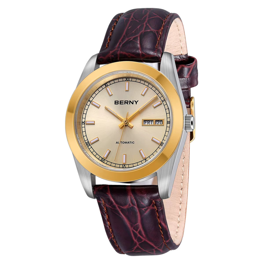 BERNY Automatikuhr, Gold, Leder, Herren, Datum - Bild 2