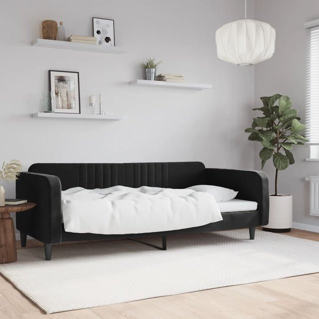vidaXL Schlafsofa mit Schlaffunktion in Schwarz mit Samtbezug und Armlehnen B/T/H: 100 x 200 cm - Bild 3