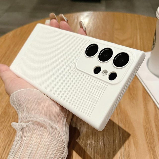 Atmungsaktive Mesh Handyhülle aus hartem PC für Samsung Galaxy S23 S22 S21 S20 Note 10 Plus Ultra FE A73 A53 A52 A54 in Weiß - Bild 1