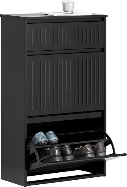 SoBuy Schuhschrank FSR165-SCH in Schwarz mit 2 Klappen und 1 Schublade, B/H/T: 61 x 100 x 26 cm - Bild 1