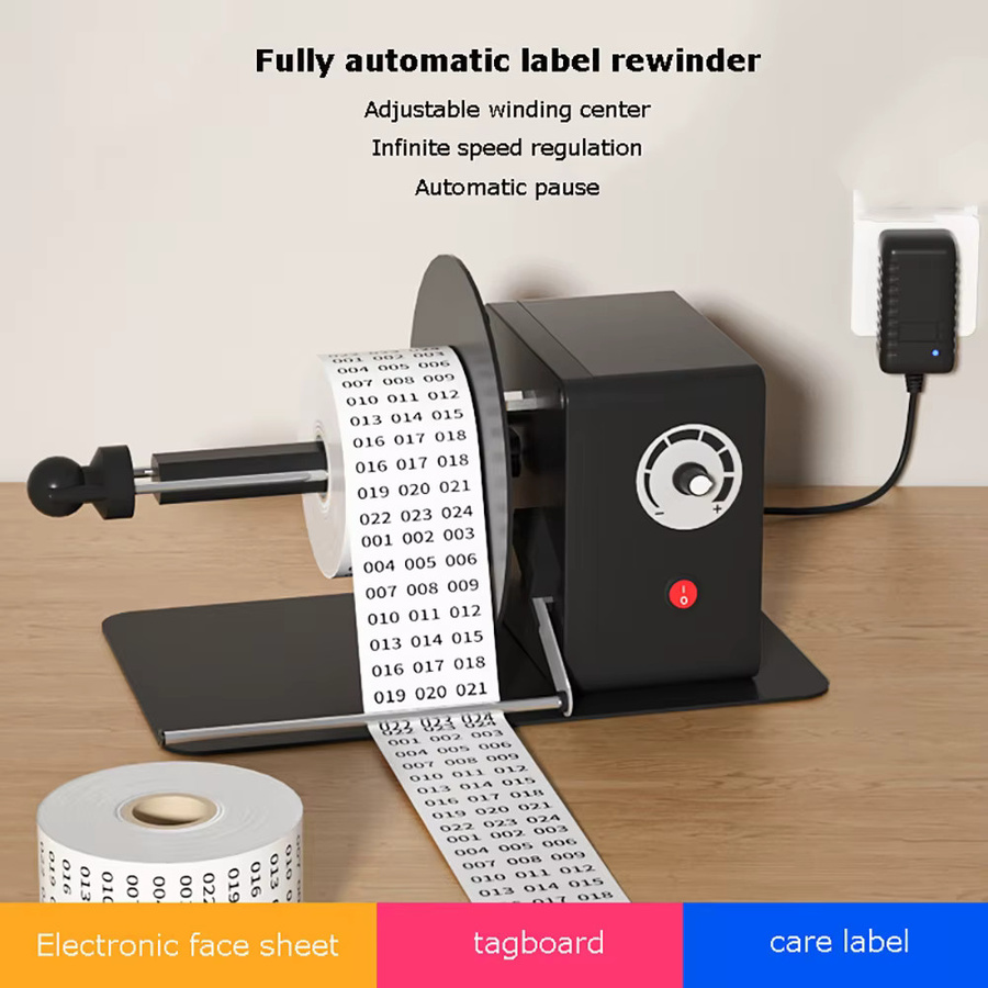 XMSJ Vollautomatischer Mini Etikettenaufwickler Desktop Etikettenwickler für selbstklebendes beschichtetes Papier in Schwarz - Bild 2
