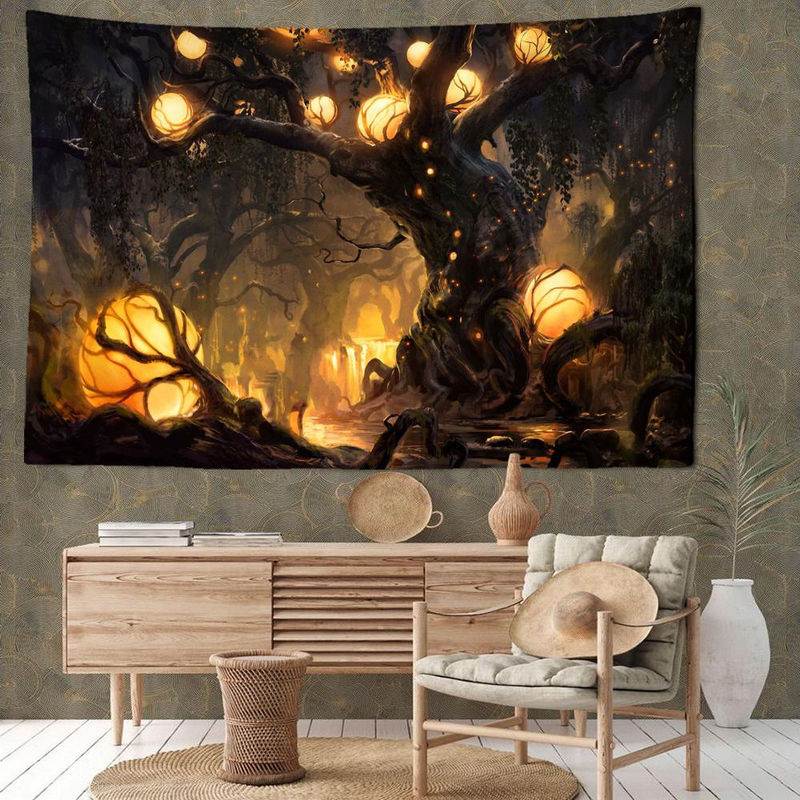 Super Six Wandbehang Bohemian Stil mit abstraktem Wunschbaum und mystischer Waldlandschaft, mehrfarbig, B: 95 cm, H: 70 cm - Bild 2