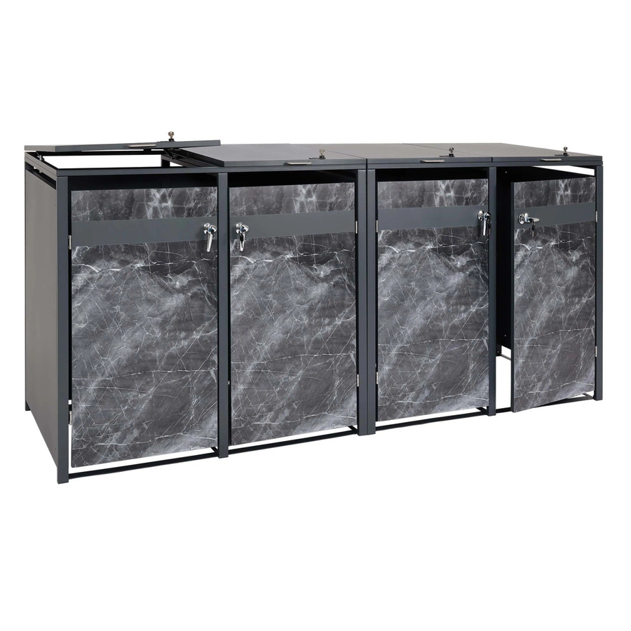PROREGAL Mülltonnenbox für 4 Tonnen aus verzinktem Stahl in Anthrazit mit Marmor-Optik, B/T/H: 264 x 117 x 80 cm - Bild 2