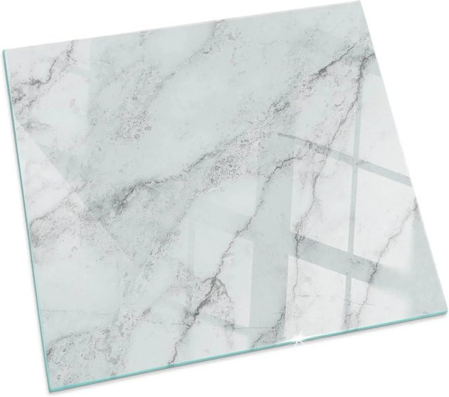 Tulup Glasbodenplatte für Kaminöfen aus Glas mit geädertem Marmormuster in Weiß, B/T: 60 x 60 cm - Bild 1