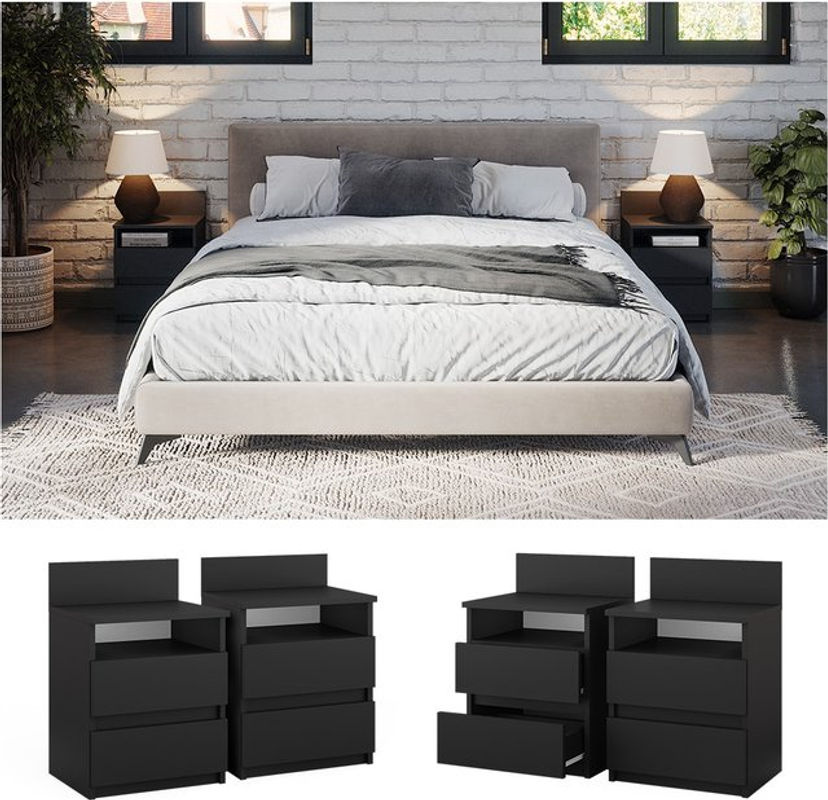 Vicco Nachttisch Monty 2er Set Schwarz mit 2 Schubfächern für dein Schlafzimmer B/T/H: 39,6 x 59,1 cm - Bild 2