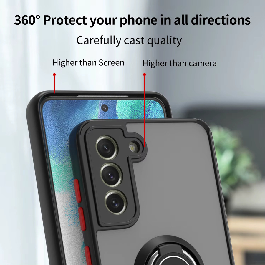Stoßfeste Silikon-Hülle für Samsung Galaxy S21 FE mit Metallring-Halter und mattem Finish in Blau - Bild 2