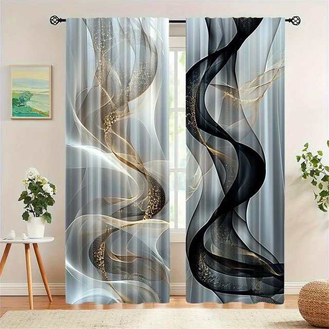 Yiran Furniture 2er-Set Halbverdunkelungsvorhänge mit abstraktem Streifendruck in Multicolour, zeitgenössischer Stil, B: 50 cm, H: 160 cm - Bild 1