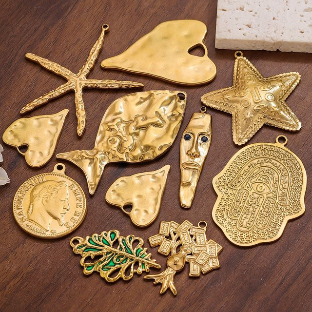 Elomia Anhänger Edelstahl, Gold, Damen, Fisch Seestern Hamsa Hand - Bild 1