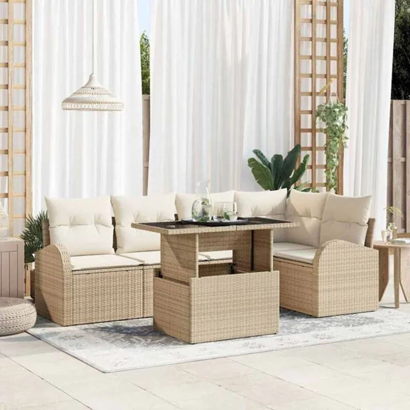 vidaXL Garten-Sofa-Set aus 6 Teilen in Beige aus modernem Polyrattan, B/T/H: 100 x 55 x 73 cm - Bild 1