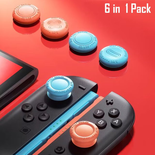 Nintendo 6-in-1 Silikon Daumensticks und Griffkappen für Switch 2 Joy Con und Pro Controller, Multicolor - Bild 1