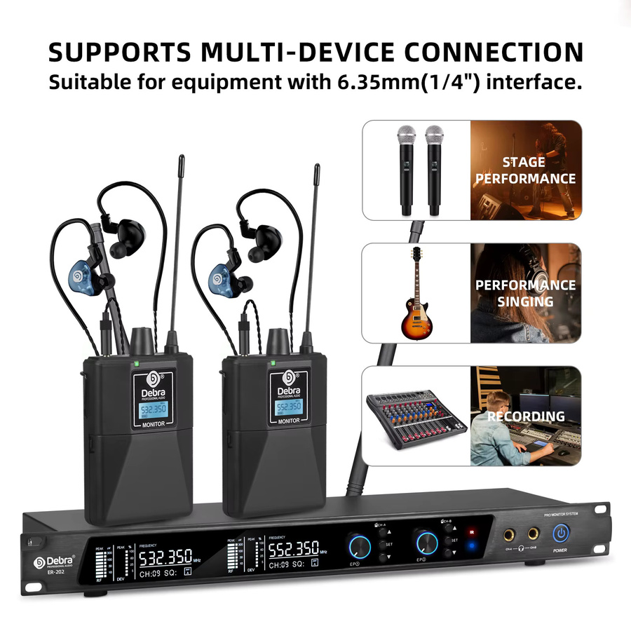 Debra ER-202 UHF Funk-In-Ear-Monitor-System mit mehreren Sendern in Schwarz - Bild 6