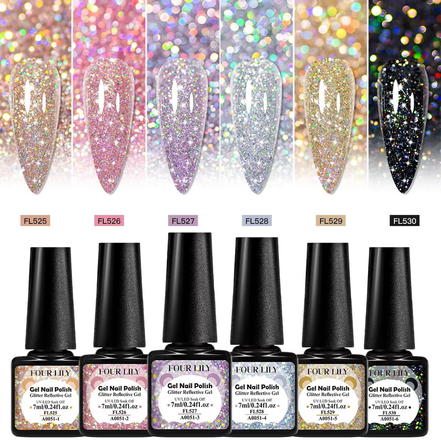 Four Lily Nagellack Gel, Champagner-Gold-Splitter, Glänzend - Bild 2