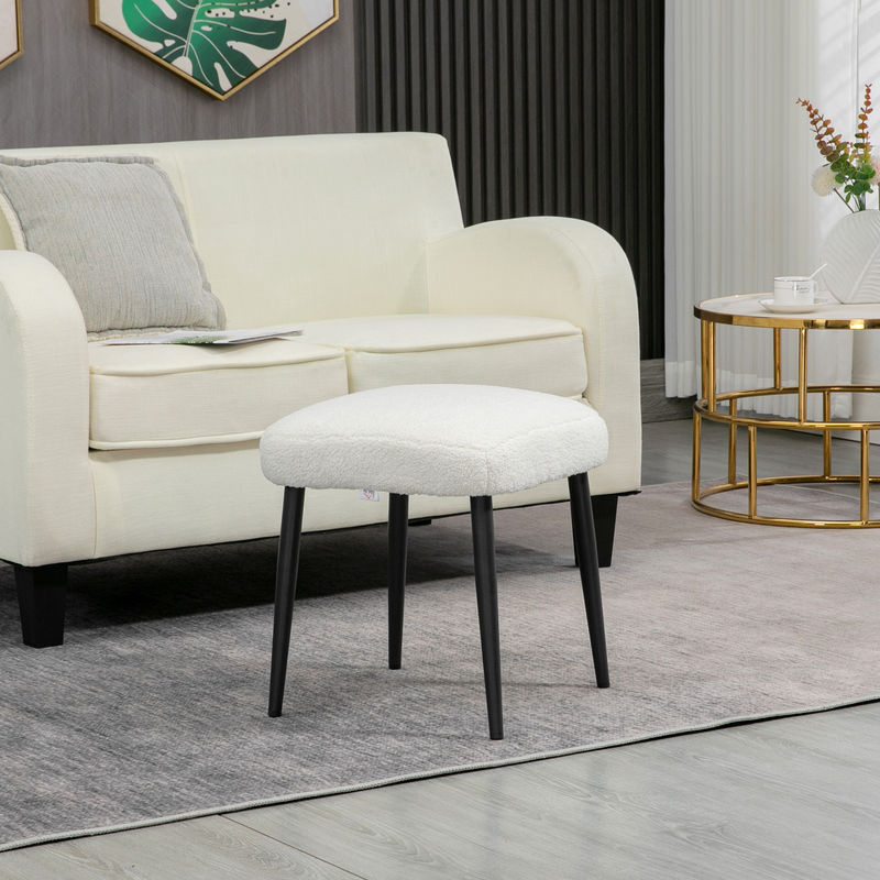 HOMCOM Fußhocker quadratischer Sitzhocker in Kaschmir-Optik aus Polyester mit Stahlbeinen, Creme/Beige, B/T/H: 42 x 42 x 47 cm - Bild 2