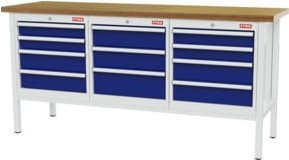 STIER Werkbank mit 11 Schubladen in Grau und Blau, B/T/H: 200 x 60 x 96 cm - Bild 1