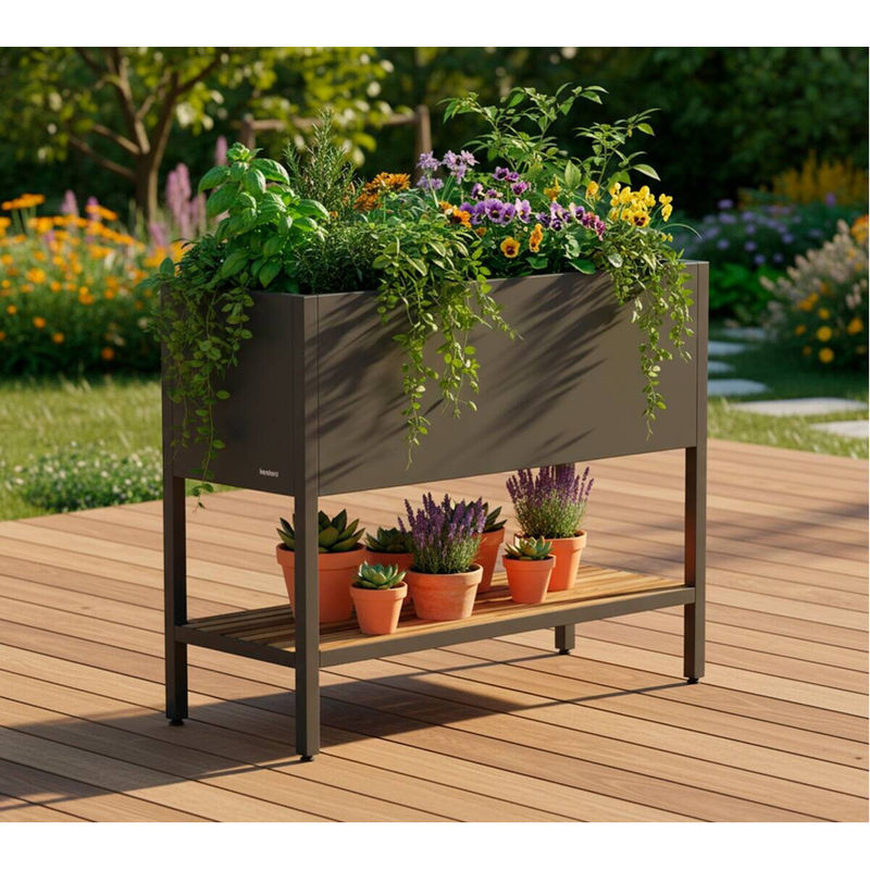 Herstera Garden Hochbeet Deco aus Stahl und Kiefernholz in Anthrazit, B/T/H: 100 x 40 x 80 cm - Bild 5
