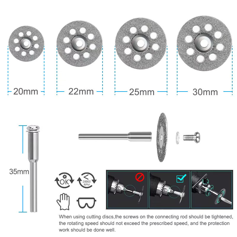 12 Stück xcan Diamant-Trennscheiben Set für Dremel-Rotationswerkzeuge mit 3 mm Dornen für Stein und Kreissägeblatt-Anwendungen - Bild 3